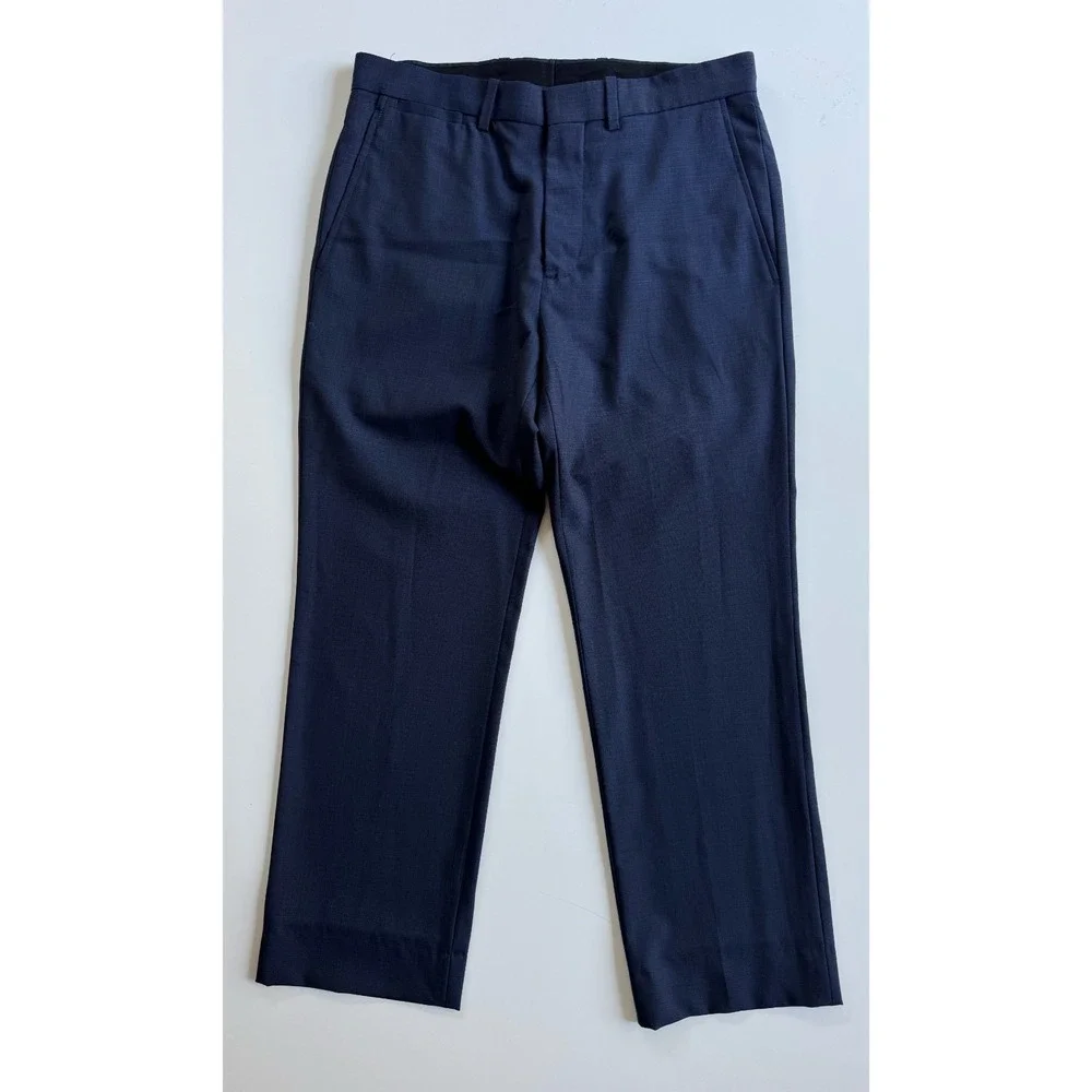 THEORY Marlo U Trevino‎ Wool Dress Pants Mens 28x24.5 Blue Cropped Flat Front